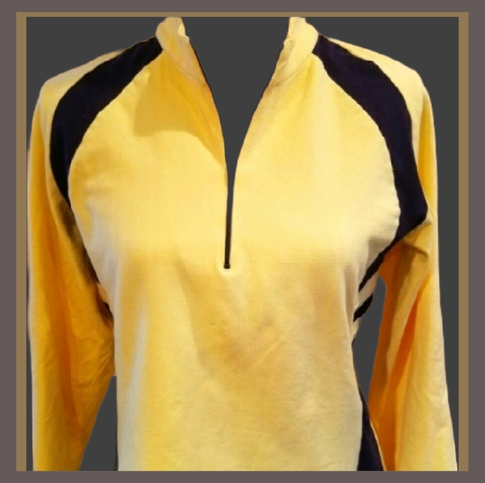 LBH Yellow & Black Crop Stripe Baseball Shirt Quarter Zip Sportswear
